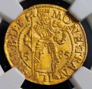 1585,  Transylvania,  Sigismund Bathory.  Rare Gold Ducat Coin.  Top Pop Ngc Ms - 63