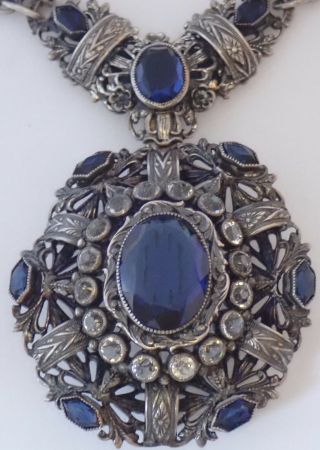 Rare Vintage Joseff Of Hollywood Silver Plate Sapphire Rhinestone Suez Necklace