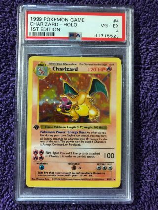 Pokemon Card.  1st Edition Shadowless Charizard 4/102 Holo Psa 4 Vg - Ex