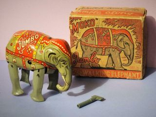 Moko Lesney Vintage Tinplate Very Rare Boxed C/work Jumbo Walking Elephant 1950