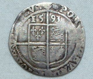 Rare Tudor 1593 Britain - Elizabeth I - Hammered Silver Sixpence -