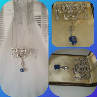 Rare Gia Unheated Blue Sapphire 18k White Gold Diamond Vintage 8.  23cts Pendant
