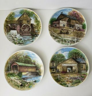 Vintage Rare Decorative Plates Set Of 4 Made In Japan Blacksmith Livery Farm