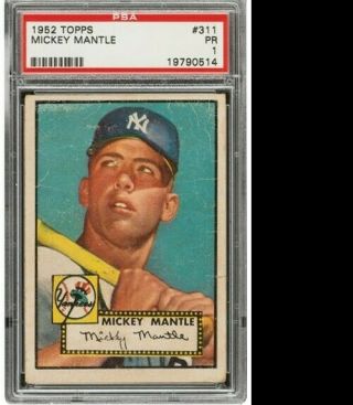 1952 Topps 311 Mickey Mantle Psa 1 Mk Card Hof Rare