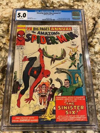 Spider - Man Annual 1 Cgc 5.  0 Rare White Pages 1st Sinister Six Mcu Movie