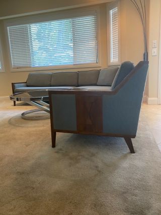 Rare Mid Century Modern Vintage Curved Sectional Sofa With Walnut Accents