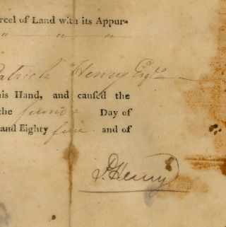 Large Rare Patrick Henry Signed Land Grant 1785 With Authentication