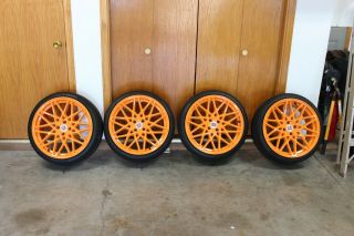 Rare 18 " Xcut Pogea Racing Wheels Fiat 500 Abarth Sumitomo 215/35zr18 Orange