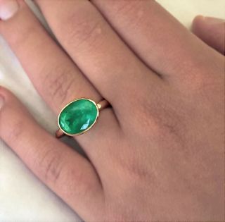 Estate 4.  80cts Rare Hammered Natural Colombian Emerald Ring 14k Gold