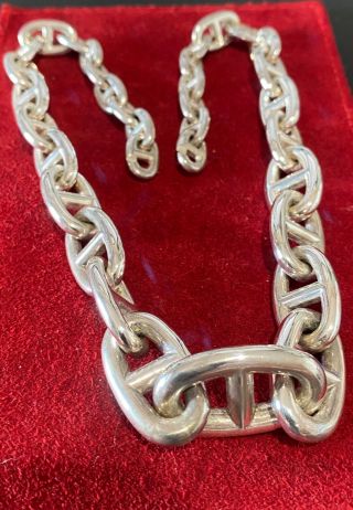 HERMES Paris Chaine d’Ancre Sterling Silver Graduated Chain Necklace (Rare) 2