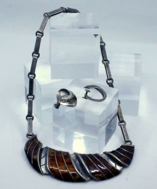 Very Rare Vintage William Spratling Taxco Sterling Silver Necklace Tortoiseshell