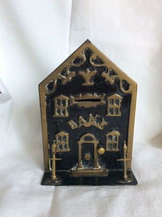 Rare Vintage Brass Antique Victorian House Bank.
