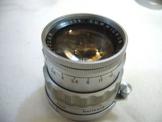 Leica Leitz Rare 50mm F/2 Summicron Rigid Screw Mount Lens,  Chrome,  Caps,