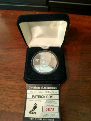 Highland Patrick Roy Nhl 1 Oz.  999 Silver Coin Medallion Rare Le W