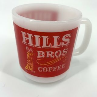 Rare Vintage Hills Brothers Coffee Mugs Milk Glass Red White Set Of 4