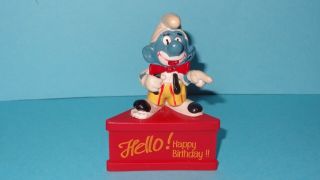 Smurfs Hello Happy Birthday Clown Smurf - A - Gram Rare Vintage Figurine On Stand