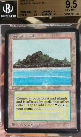 Vintage Magic | GEM BGS 9.  5 MTG Alpha Tropical Island,  w/10 SUB, 3