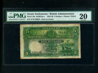 Straits Settlements:p - 10a,  5 Dollars,  1925 Rare Pmg Vf 20