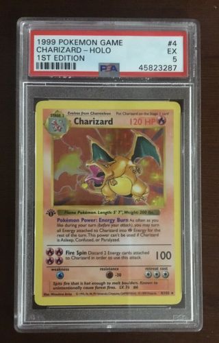 1999 Pokemon Psa 5 1st Edition Shadowless Charizard Holo Rare Vintage