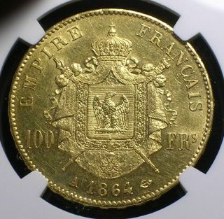 France Second Empire 1864 A Gold 100 Francs NGC AU - 58 Low Mintage Rare Date 3