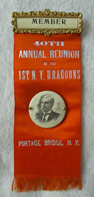 Rare 1st Ny Dragoons 40th Annual Reunion Veterans Badge,  Ribbon