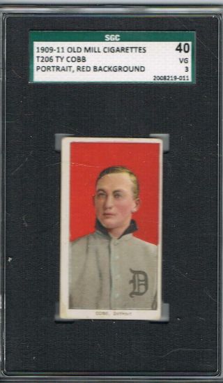 T206 1909 - 11 Ty Cobb Red Portrait. .  Rare Old Mill.  Sgc 40 (vg 3)