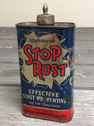 Rare Vintage Sears And Roebuck Stop Rust Oil Can With Lead Top Partial Content
