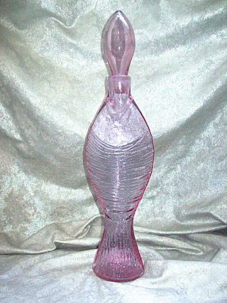 Rare Circa 1963 Rose Color Blenko Art Glass Fish Decanter 