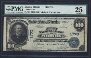 Il 1902 $100 ♚♚morris,  Illinois♚♚ Pmg Vf 25 Rare Note