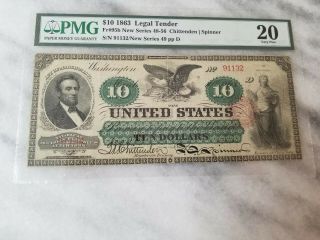 Fr 95b 1863 $10 Legal Tender Pmg 20 This Note Is Ultra Rare Wow