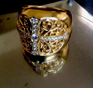100 Authentic Rare/huge Chrome Hearts 18k Gold Diamond Cross Ring