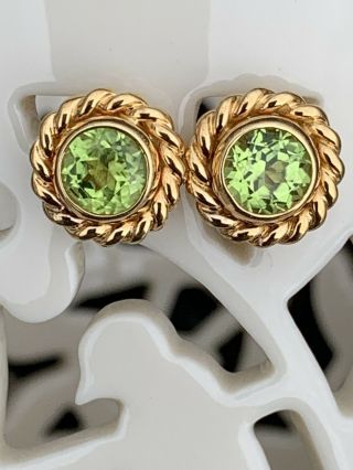 Tiffany & Co 18k Yellow Gold Green Peridot Gemstone Cable Earrings Studs Rare