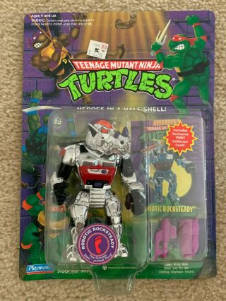 Tmnt 1994 Teenage Mutant Ninja Turtles Robotic Rocksteady Toy Moc W/ Card