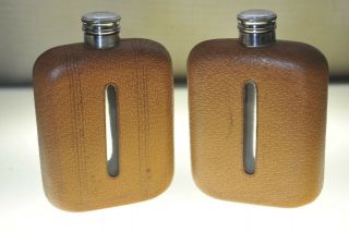 Rare Pair James Dixon & Sons Sterling & Leather Flasks - Rolls - Royce Corniche -