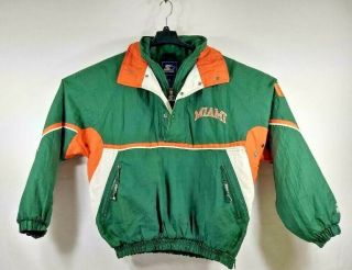 Rare - Vintage 90s Starter University Of Miami Hurricanes Hooded Jacket Size L
