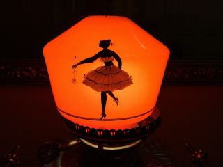 Art Deco,  Red Glass,  Lamp Globe / Hand Painted Silhouettes Shade - Rare 5’x 5.  5’