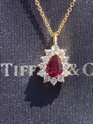 Tiffany & Co 18K Gold Ruby Diamond Pendant Necklace 1.  11 TCW 16 Inches RARE 2