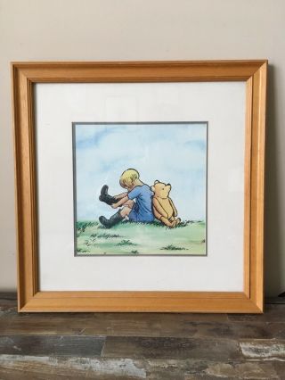 Disney Winnie The Pooh Christopher Robin Classic Boots Framed Picture Art Rare