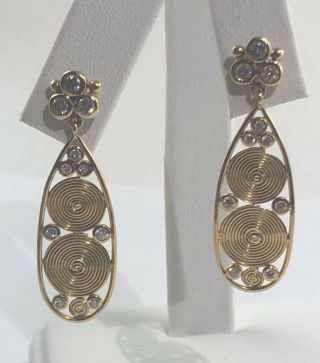 Rare Temple St.  Clair Diamond & 18k Yellow Gold Swirl Teardrop Earrings