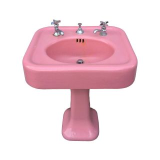 Rare 1930s Pink Porcelain Pedestal Sink - Made Valentine 