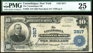 Hgr Ch 3817 1902 $10 Canandaigua York ( (rare 3 Known - Wanted))  Pmg Vf - 25