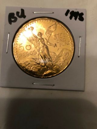 Stunning 1945 Mexico 50 Pesos Solid Gold Coin 37.  5 Grams Uncirculated Rare Bu