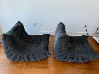 Ligne Roset Togo Fireside Chairs / charcoal rare fabric / pro cleaned 2