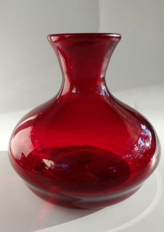 Blenko Glass Ruby Red Vase Hand Blown Glass Handcrafted Artisan Glass Rare Shape