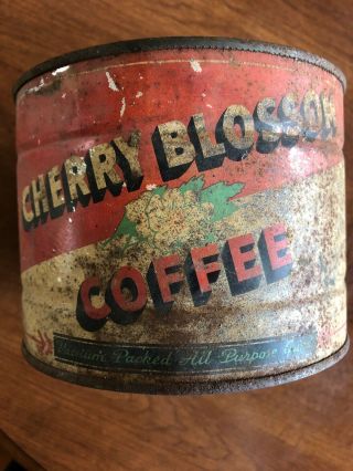 Rare Vintage Cherry Blossom Coffee Tin 1 Lb Can No Lid Michigan Grand Traverse