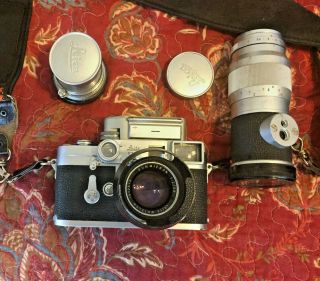 Leica M3 Double Stroke With Elmar1:4/135,  Rare Summicron 5cm 1:2 & 1:2/50 Lens