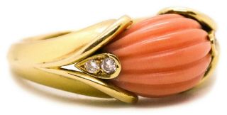 Van Cleef & Arpels Vca Rare 1971 Diamonds & Pink Coral 18 Kt Gold Ring Very Rare