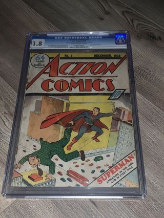 Action Comics 7 Cgc 1.  8 G - Dc 1938 Rare 2nd Superman Cover Ever Golden Age Key
