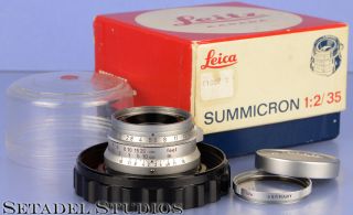 Leica Leitz 35mm Summicron F2 Rare Ltm Sm 1m 11008 Chrome 8 Element Lens,  Box