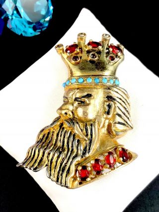 Ultra Rare Eisenberg Goldtone Ruby Red Rhinestone Royal King Dress Clip